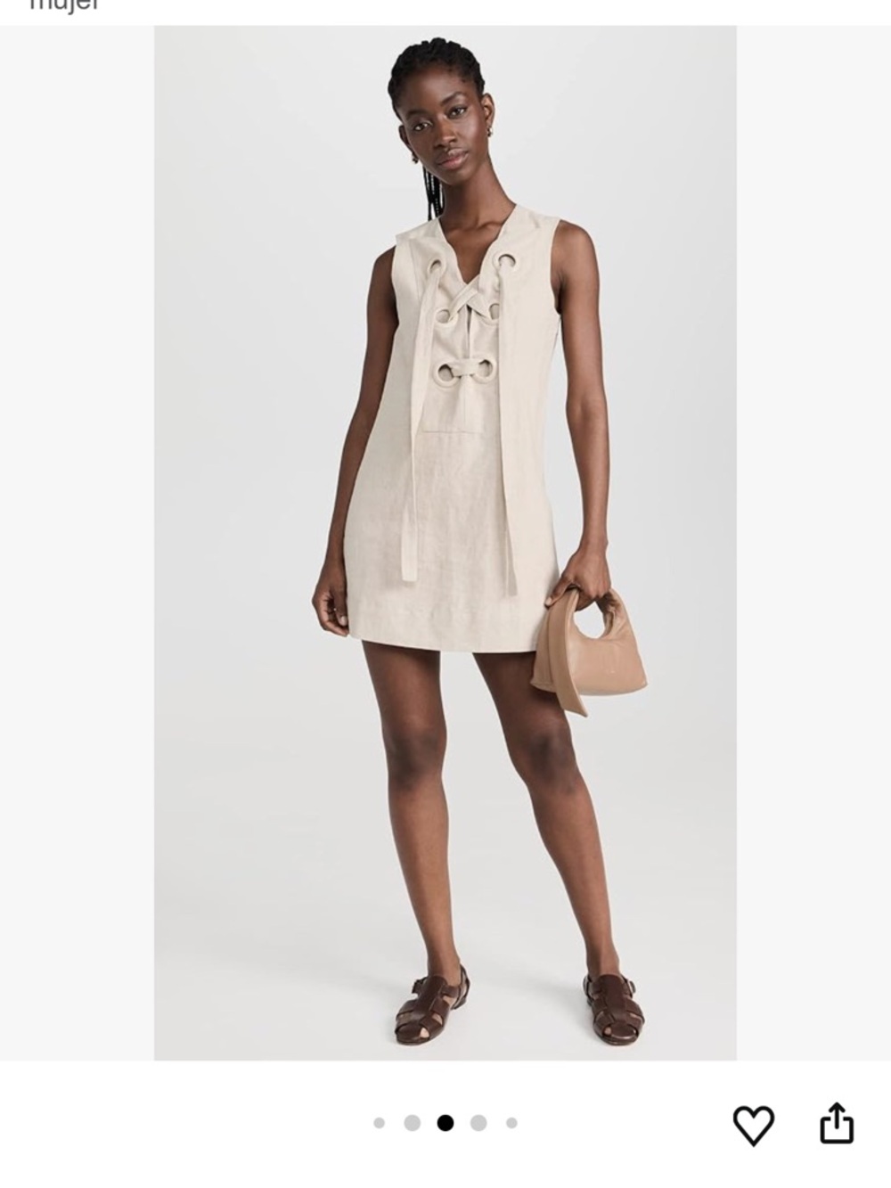 English Factory Linen Blend Lace-Up Grommet Shift Dress Small Neutral Beige